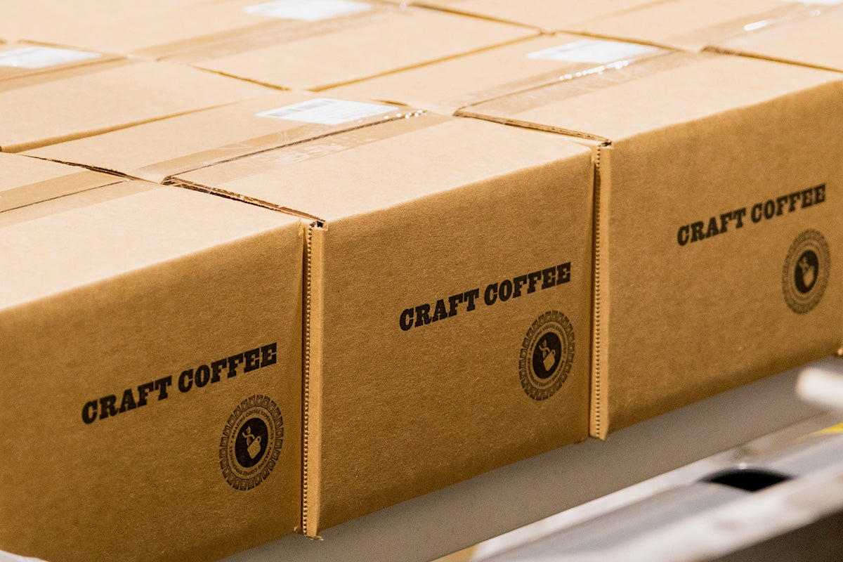 Craft Coffee boxes lined up for shipment.