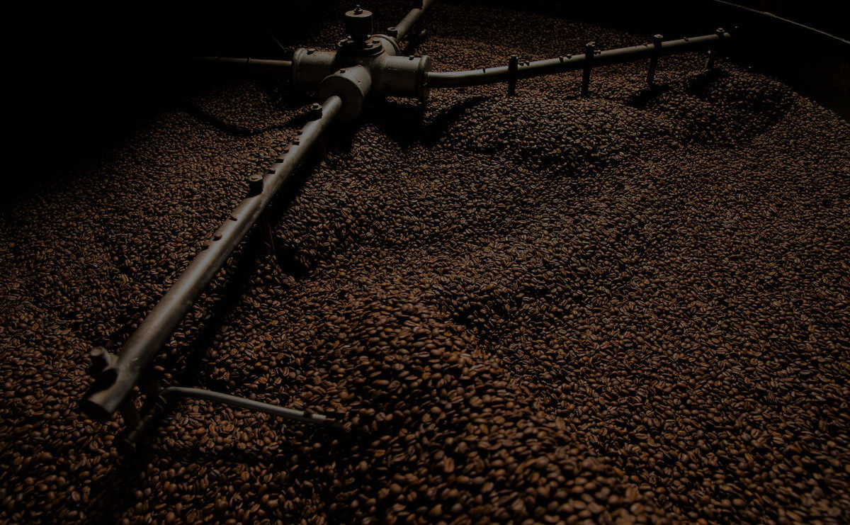 Roasted coffee beans in cooling tray