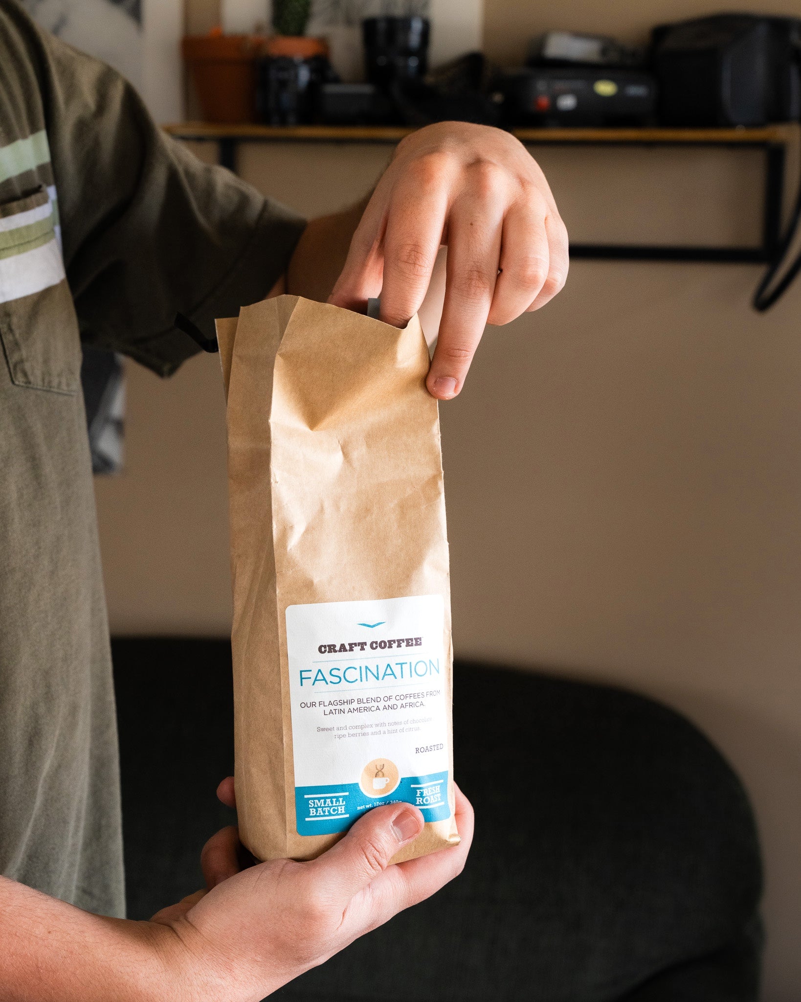 Opening a bag of Craft Coffee Fascination Blend